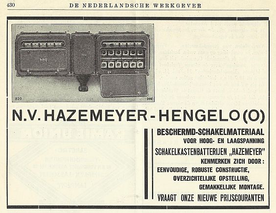 Advertentie Hazemeyer uit de Werkgever (1929)