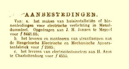 Aanbesteding straatlampen Heemaf 1912