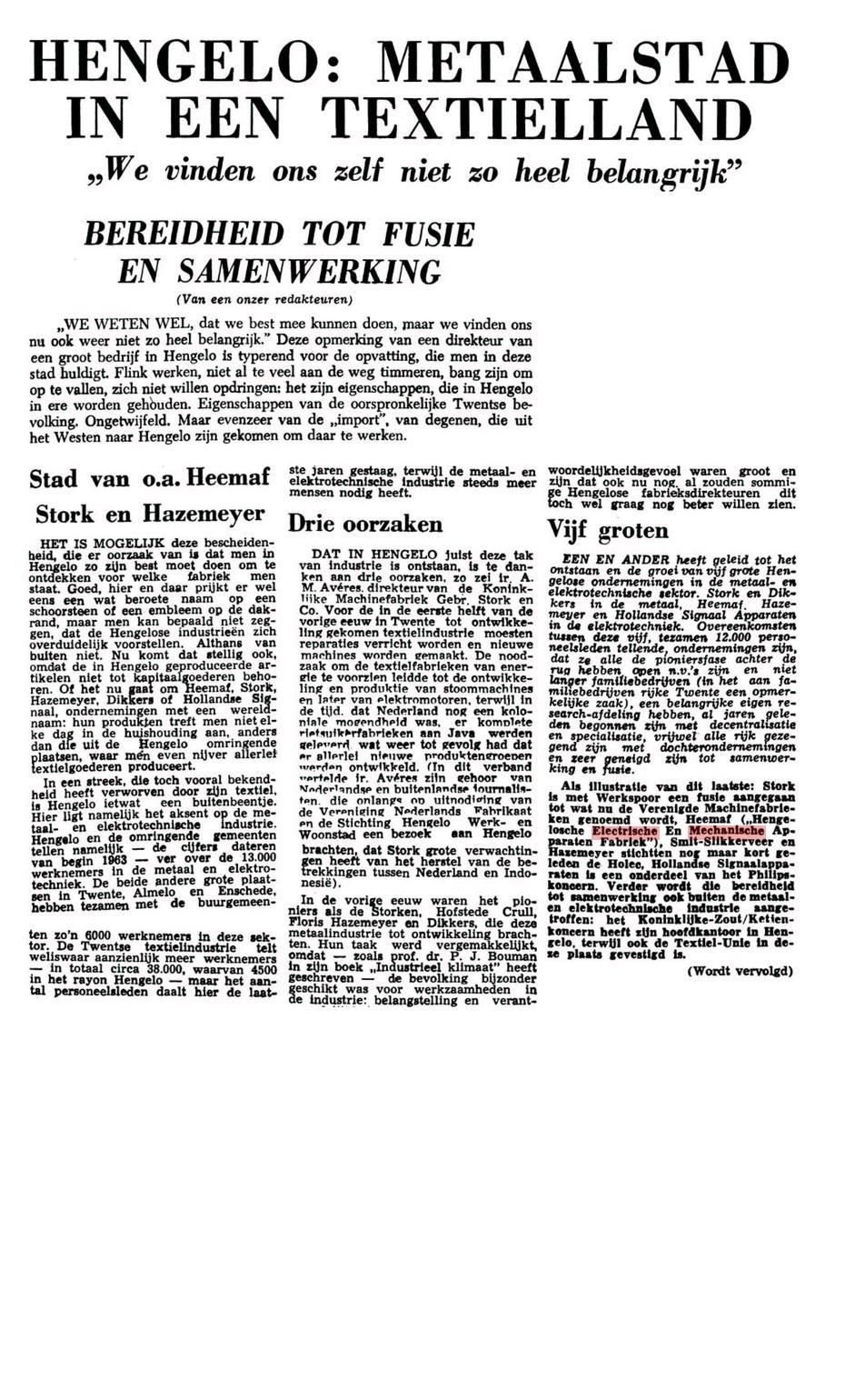 Artikel Hengelo met o.a. Heemaf 18-04-1964