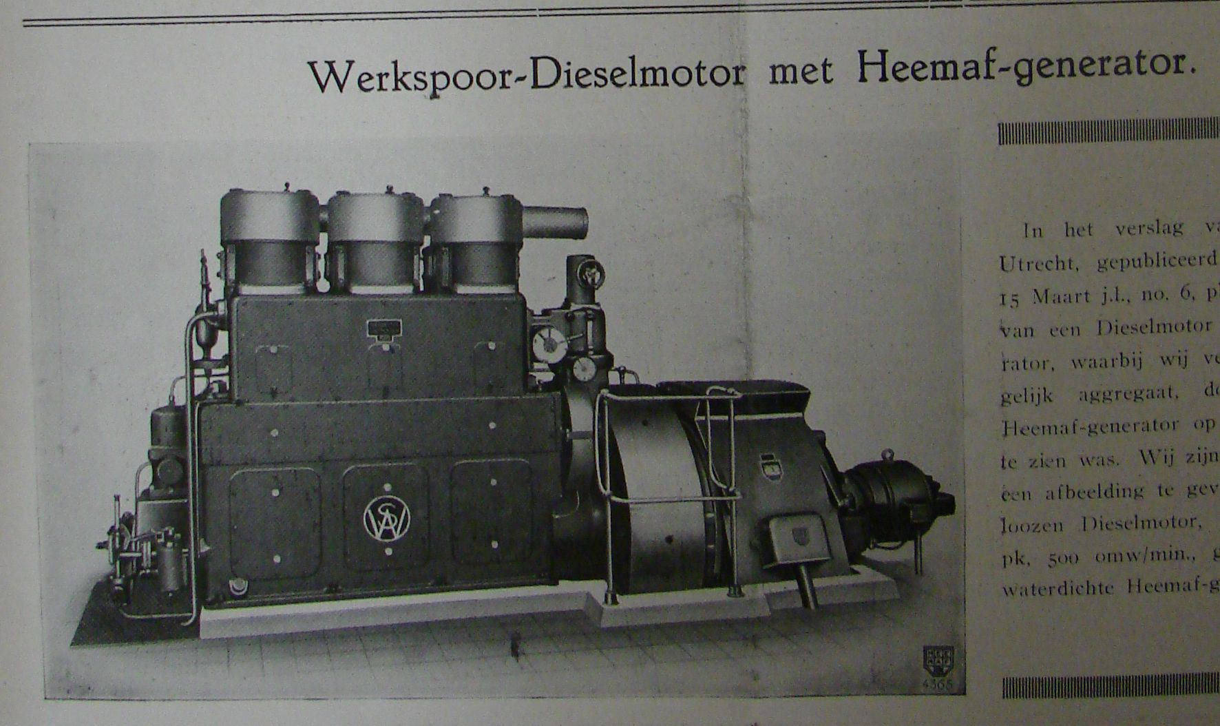 Werkspoor dieselmotor met Heemaf generator 1932